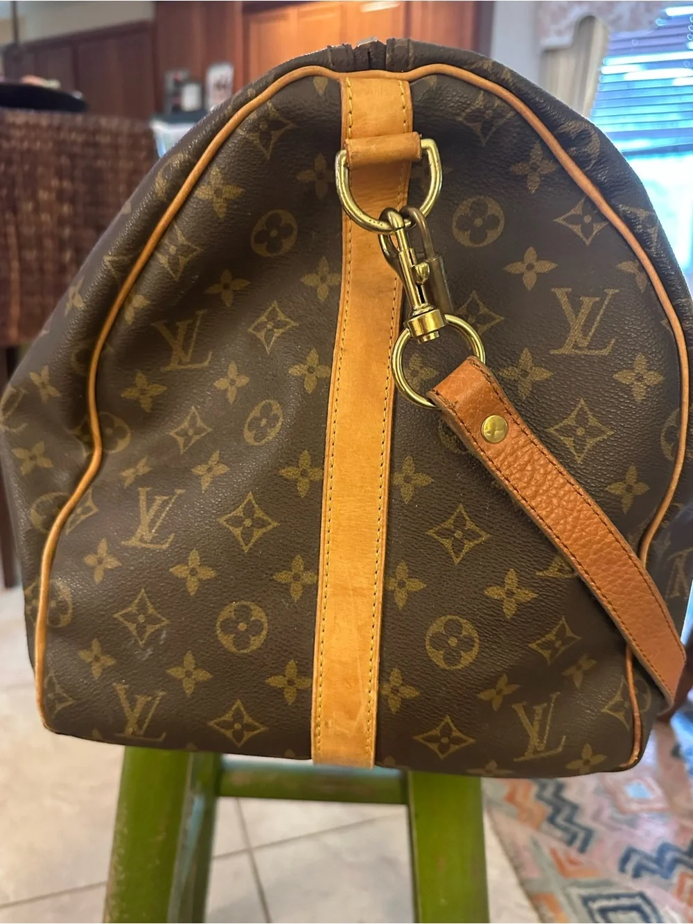 Louis Vuitton Monogram Canvas Travel Holdall with Tan Leather Trim